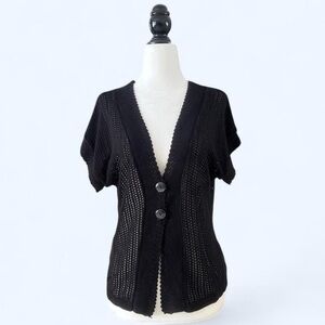 Vintage Notations Knit Button Up Cardigan Short Sleeve Cottagecore Size S